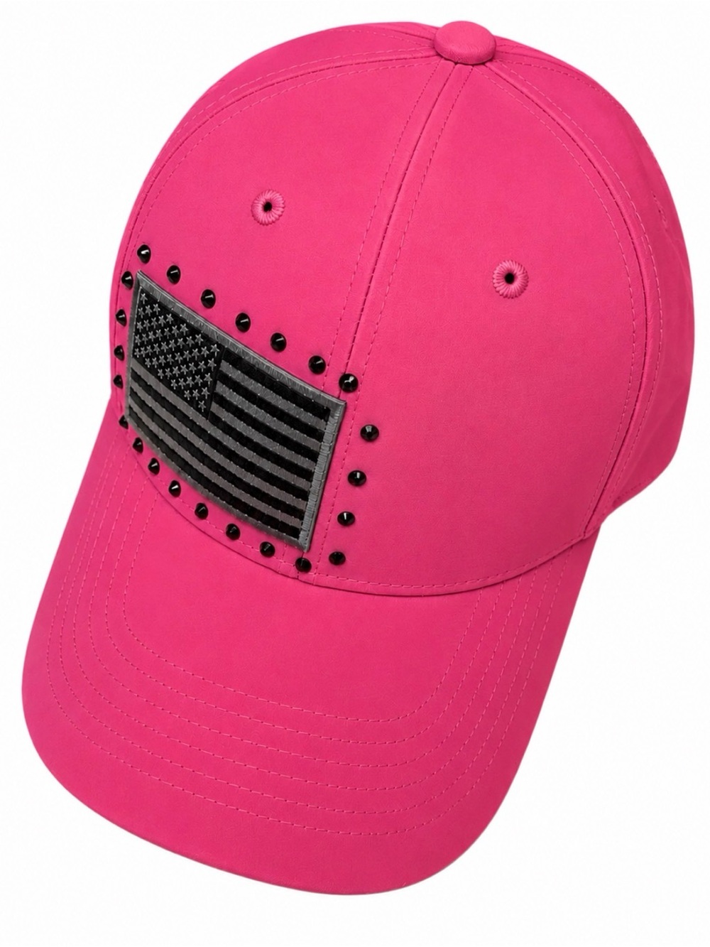 Pink Trucker Hat with Studded American Flag Patch